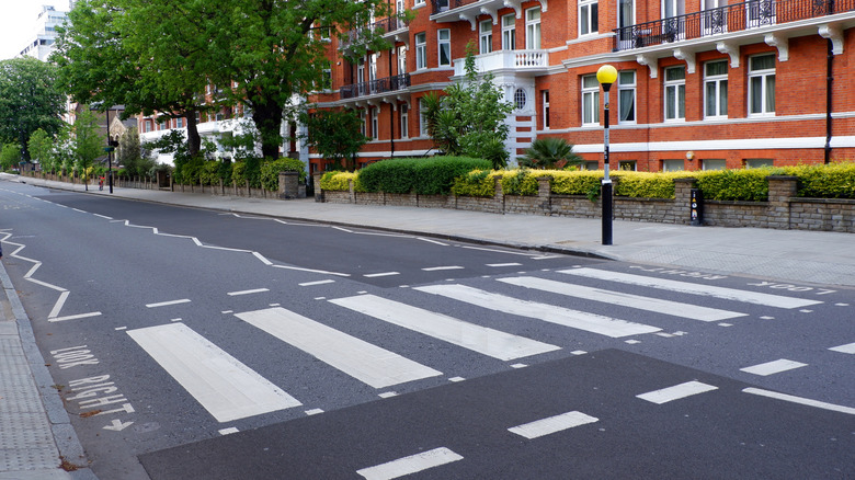 A zebra crossing next to a zigzag zone in the U.K.