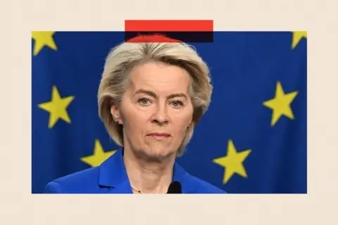 AFP via Getty Images European Commission President Ursula von der Leyen addresses a press conference 
