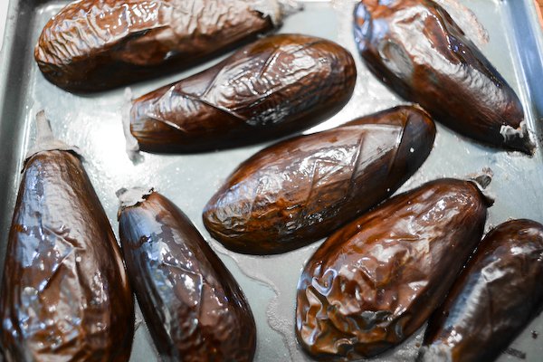 Bake the eggplant until soft